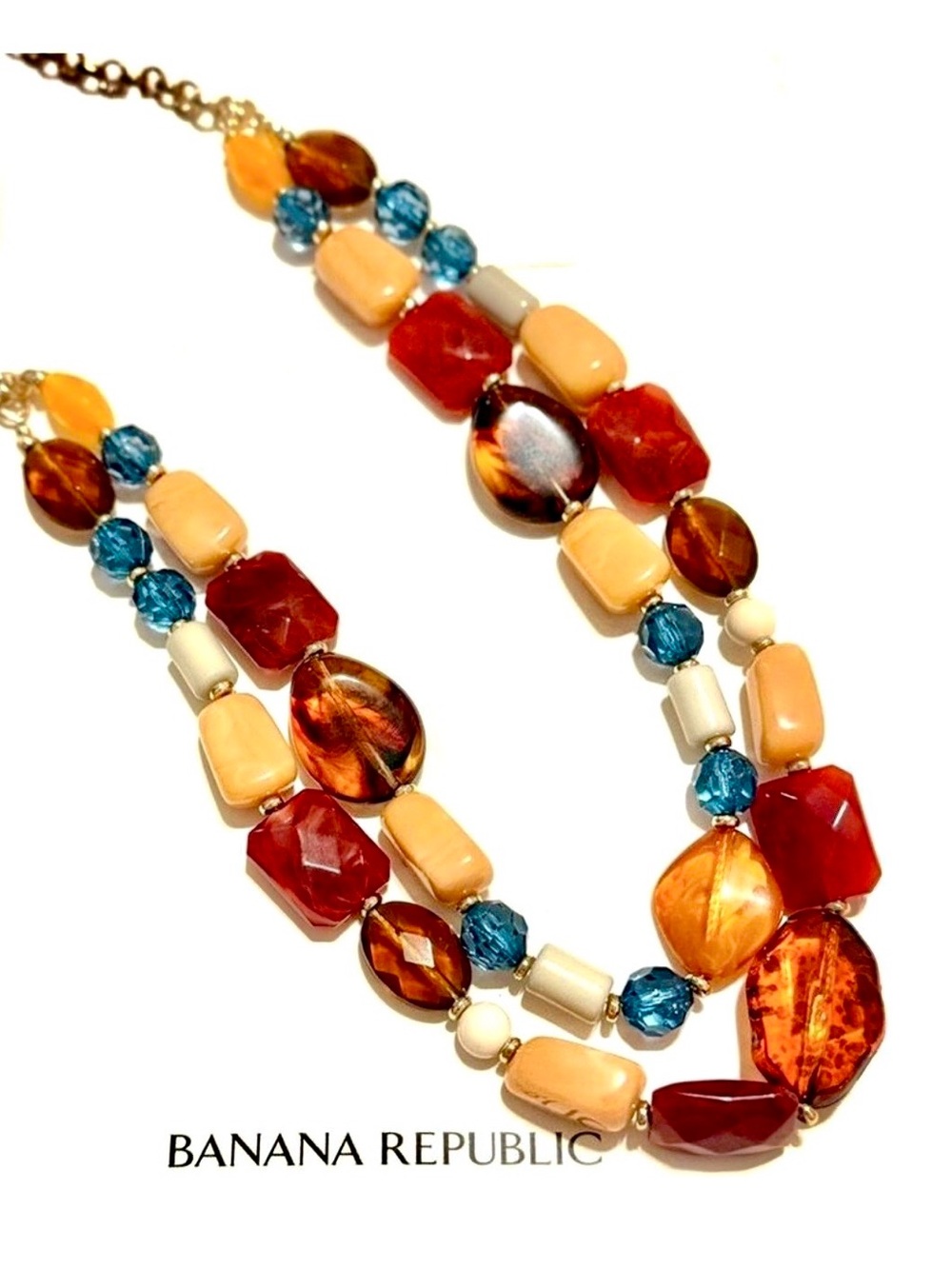 Banana Republic Boho Polished Stone Layered Gold Tone Necklace NWT